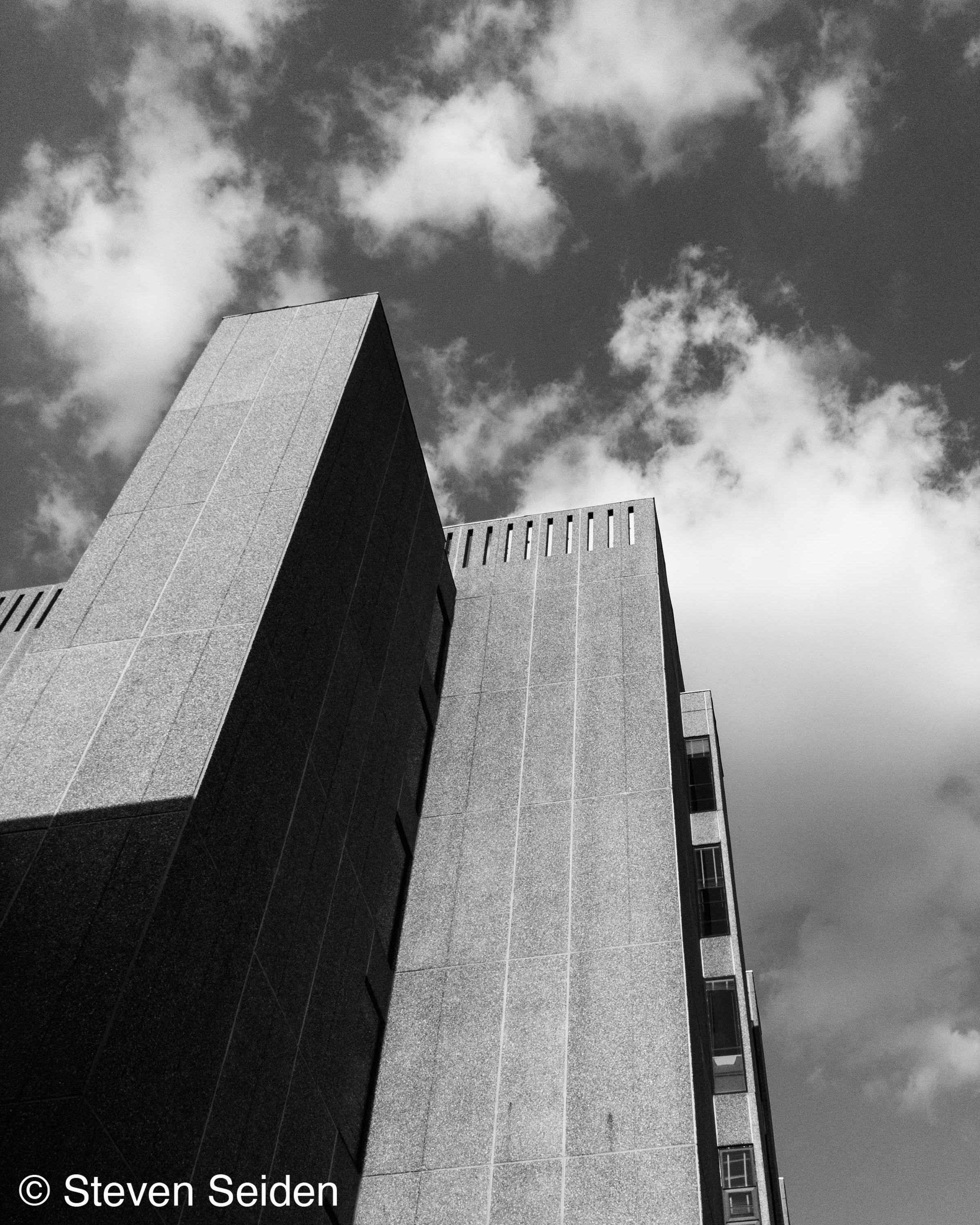 A black and white picture of a building.